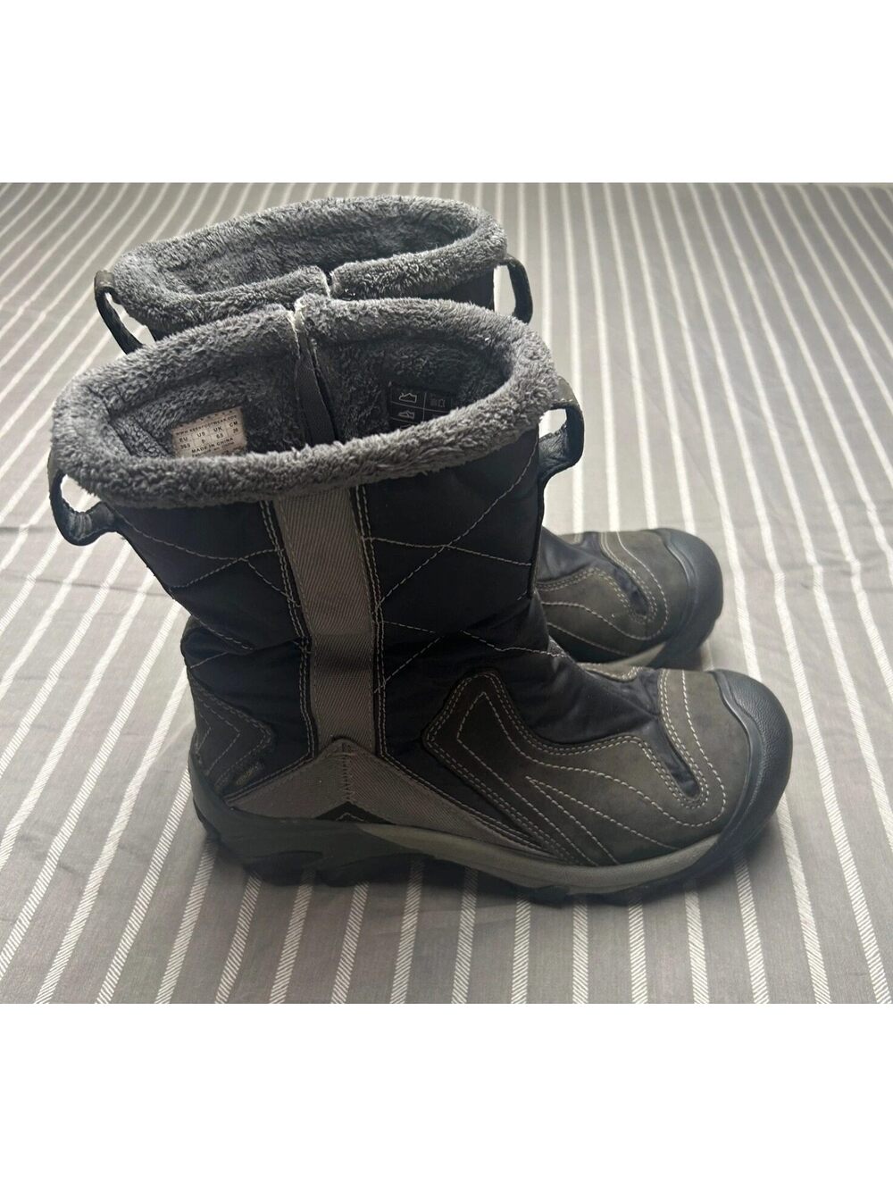 Keen Zip Up Faux Fur Lined High Ankle Black & Grey Insulated Snow Boots Womens 9